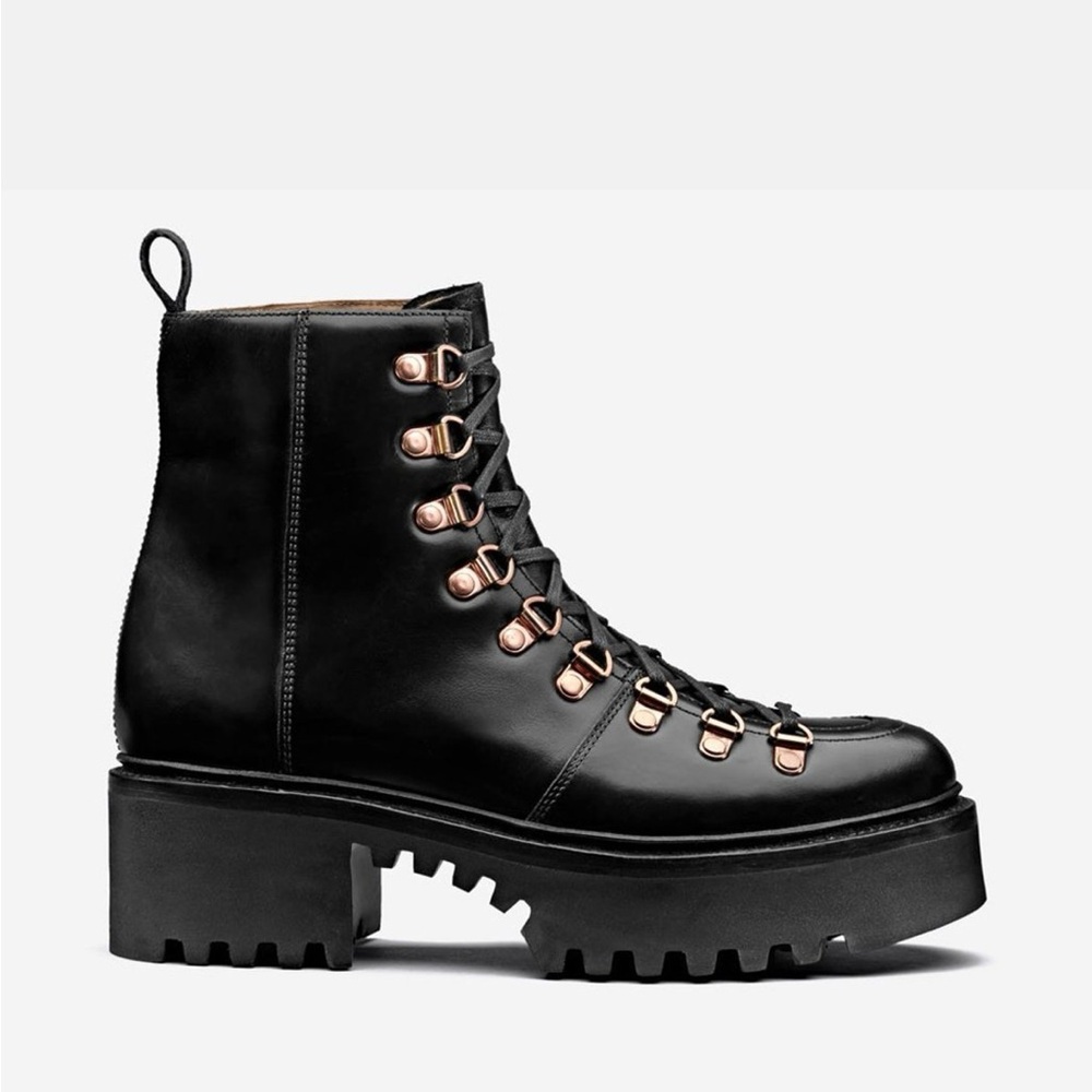 GRENSON Nanette Black Leather Lace-Up Boots 8.5